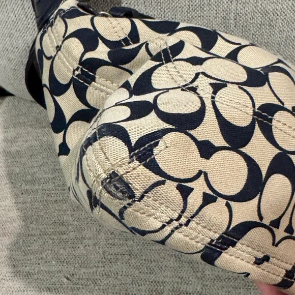 Coach Canvas Shoulder Bag in Navy and Beige - Picture 5 of 10